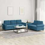 2-dijelni set sofa s jastucima plavi baršunasti
