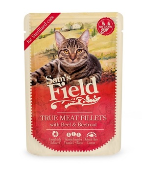 Sam's Field True Meat Fillets for sterilized cats - Beef &amp; Beetroot mokra hrana 6 x 85 g