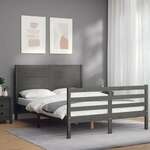 Okvir za krevet s uzglavljem sivi 140x200cm od masivnog drva