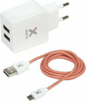 Xtorm Punjač - Uni 2xUSB - White - +MicroUSB cable 1m