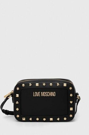 Kožna torba Love Moschino boja: crna - crna. Mala torba iz kolekcije Love Moschino. Na kopčanje model izrađen od kombinacije prirodne kože i ekološke kože.