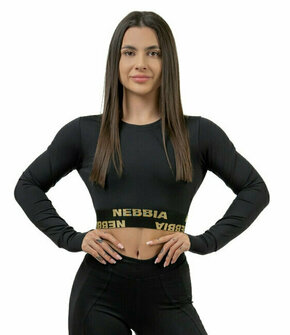 Nebbia Long Sleeve Crop Top INTENSE Perform Black/Gold M Majica za fitnes
