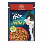 FELIX Sensations Jellies, potpuna hrana za kućne ljubimce, za odrasle mačke, mokra hrana s govedinom u želeu s rajčicom, 85g
