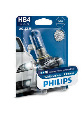 Philips WhiteVision (12V) - do 60% više svjetla - do 20% bjelije (3700K)Philips WhiteVision (12V) - up to 60% more light - up to 20% whiter light - HB4-WV-1