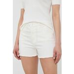 Traper kratke hlače Love Moschino za žene, boja: bijela, glatki materijal, visoki struk - bijela. Kratke hlače iz kolekcije Love Moschino. Model izrađen od trapera.