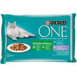 Purina ONE Indoor vrećice za mačke, mini fileti s tunom i grahom te teletinom i mrkvom u soku, 24x 85 g