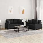 2-dijelni set sofa s jastucima crni od umjetne kože