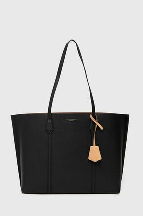 Kožna torbica Tory Burch boja: crna - crna. Velika shopper torbica iz kolekcije Tory Burch. bez kopčanja model izrađen od prirodne kože.