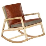 vidaXL Fotelja za ljuljanje od prave kože i masivnog drva manga smeđa