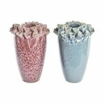 Vase DKD Home Decor Pink Turquoise Stoneware Flower Mediterranean 18 x 18 x 25 cm 16 x 16 x 26 cm (2 Units)