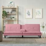 Kauč na razvlačenje s držačima za čaše ružičasti baršunasti