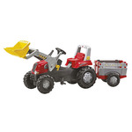 Rolly Toys traktor na pedale RT crveni sa utovarivačem i prikolicom