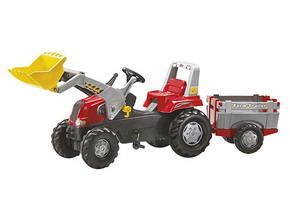 Rolly Toys traktor na pedale RT crveni sa utovarivačem i prikolicom