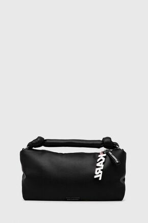 Kožna torba Karl Lagerfeld boja: crna - crna. Srednje veličine torbica iz kolekcije Karl Lagerfeld. na kopčanje model izrađen od kombinacije prirodne kože i ekološke kože.