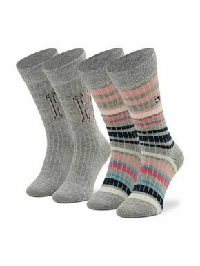 Set od 2 para dječjih visokih čarapa Tommy Hilfiger 701218365 Light Grey Melange/Pink 003