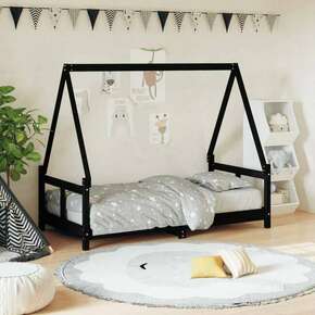 Okvir za dječji krevet crni 80 x 160 cm od masivne borovine