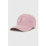Pamučna kapa 4F boja: ružičasta, s aplikacijom - roza. Kapa s šiltom u stilu baseball iz kolekcije 4F. Model izrađen od tkanine s aplikacijom.