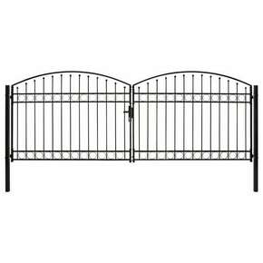 VidaXL Dvostruka vrata za ogradu s lučnim vrhom čelik 400x150 cm crna