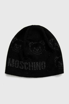 Kapa Moschino boja: crna - crna. Kapa iz kolekcije Moschino. Model izrađen od pletenine s uzorkom.