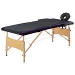 vidaXL Sklopivi masažni stol s 2 zone drveni crni