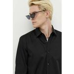 Košulja HUGO za muškarce, boja: crna, slim, s klasičnim ovratnikom - crna. Košulja iz kolekcije HUGO izrađena od glatke tkanine. Model izrađen od iznimno ugodnog materijala s visokim udjelom pamuka.