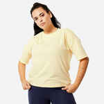 Majica kratkih rukava za fitness 520 širokog kroja ženska boja vanilije