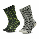 Set od 2 para ženskih visokih čarapa KARL LAGERFELD Monogram Perforated 225W6006 Black/White 998