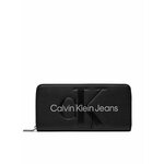 Veliki ženski novčanik Calvin Klein Jeans Sculpted Mono Zip Around Mono K60K607634 Black/Metallic Logo 0GL