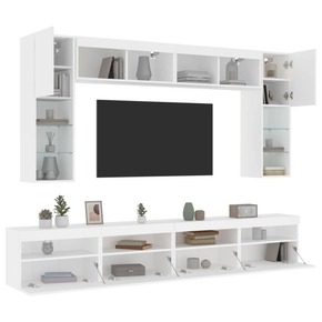 VidaXL 8-dijelni set zidnih TV ormarića s LED svjetlima bijeli