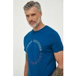 Pamučna majica Tommy Hilfiger s tiskom - plava. Majica kratkih rukava iz kolekcije Tommy Hilfiger. Model izrađen od tankog, elastičnog pletiva. Model izrađen od izuzetno ugodnog pamučnog materijala.