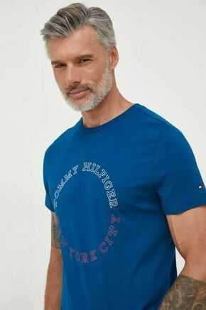 Pamučna majica Tommy Hilfiger s tiskom - plava. Majica kratkih rukava iz kolekcije Tommy Hilfiger. Model izrađen od tankog