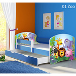 Dječji krevet ACMA s motivom, bočna plava + ladica 140x70 01 Zoo