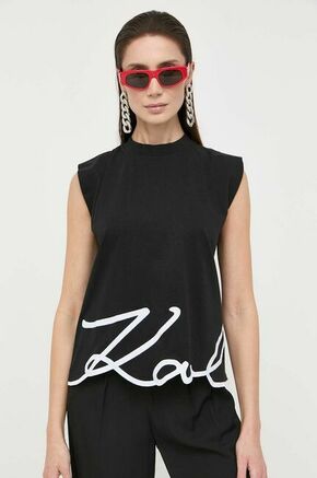Pamučna majica Karl Lagerfeld boja: crna - crna. Majica kratkih rukava iz kolekcije Karl Lagerfeld. Model izrađen od elastične pletenine. Pamučan