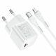 HOCO putni punjač Type C + kabel za iPhone Lightning 8-pin Power Delivery 20W Starter N10 bijeli