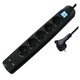 Transmedia 5-way power strip with 2x USB, black, 3m TRN-NV58-3L