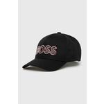 Pamučna kapa BOSS Boss Athleisure boja: crna, s tiskom - crna. Kapa sa šiltom u stilu baseball iz kolekcije BOSS. Model izrađen od tkanine s tiskom.
