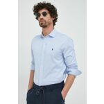 Pamučna košulja Polo Ralph Lauren za muškarce, regular, s klasičnim ovratnikom - plava. Košulja iz kolekcije Polo Ralph Lauren. Model izrađen od tanke, elastične pletenine. Ima klasični, mekani ovratnik.