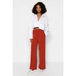 Trendyol Cinnamon Wide Leg/Casual Fit High Waist Stretchy Knitted Pants tamnocrvena TWOSS23PL00129/Cinnamon
