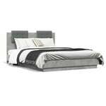 Okvir kreveta s uzglavljem siva boja betona 140x190 cm drveni