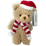 Smeđi plišani medvjedić privjesak za ključeve s kapom Djeda Mraza 12cm