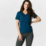 Majica kratkih rukava za fitness 500 Slim-Fit s V izrezom ženska plava