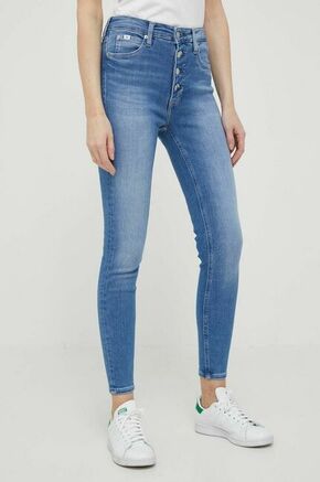 Traperice Calvin Klein Jeans za žene - plava. Traperice iz kolekcije Calvin Klein Jeans u stilu super skinny s visokim strukom. Model izrađen od ispranog trapera. Izuzetno udobni materijal.