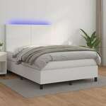 Krevet box spring s madracem LED bijeli 140x190 cm umjetna koža