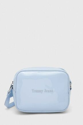 Torba Tommy Jeans - plava. Mala torba iz kolekcije Tommy Jeans. na kopčanje model izrađen od imitacije lakirane kože.