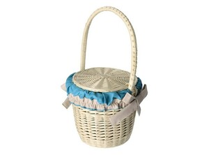 AtmoWood Pletena košara za piknik izbijeljena s tkaninom i mašnicom
