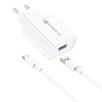 Foneng EU13 zidni punjač + USB na USB-C kabel, 3 A (bijeli)
