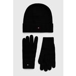 Kapa i rukavice Tommy Hilfiger boja: crna - crna. Kapa i rukavice iz kolekcije Tommy Hilfiger. Model izrađen od glatke pletenine.