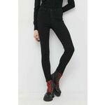 Traperice Guess 1981 za žene, visoki struk - crna. Traperice iz kolekcije Guess u stilu skinny s visokim strukom. Model izrađen od glatkog trapera.
