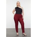 Trendyol Curve Claret Red Cigarette Fleto Pocket Woven Plus Size Fabric Trousers tamnocrvena TBBAW23AR00015/Burgundy