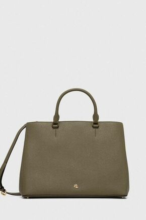 Kožna torba Lauren Ralph Lauren boja: smeđa - zelena. Velika torba iz kolekcije Lauren Ralph Lauren. Na kopčanje model izrađen od prirodne kože.